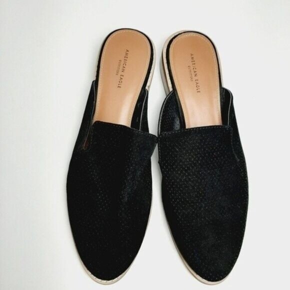 AEO American Eagle Flat slip-on Shoes Mules Black Faux Suede Sz 9 - Picture 10 of 13